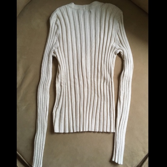 AEO Cream Fitted Ribbed Button-Down Cardigan - Picture 4 of 4